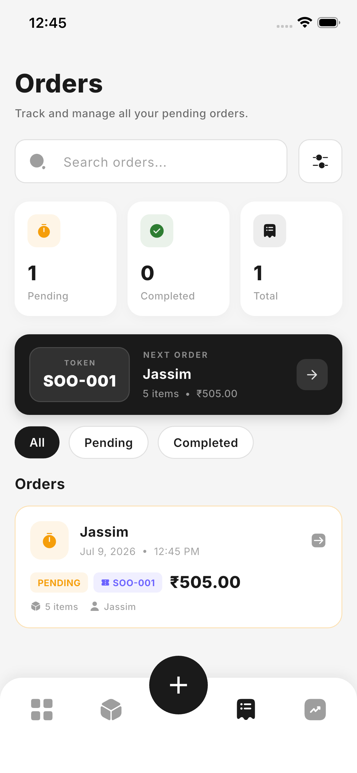 Order list with tokens