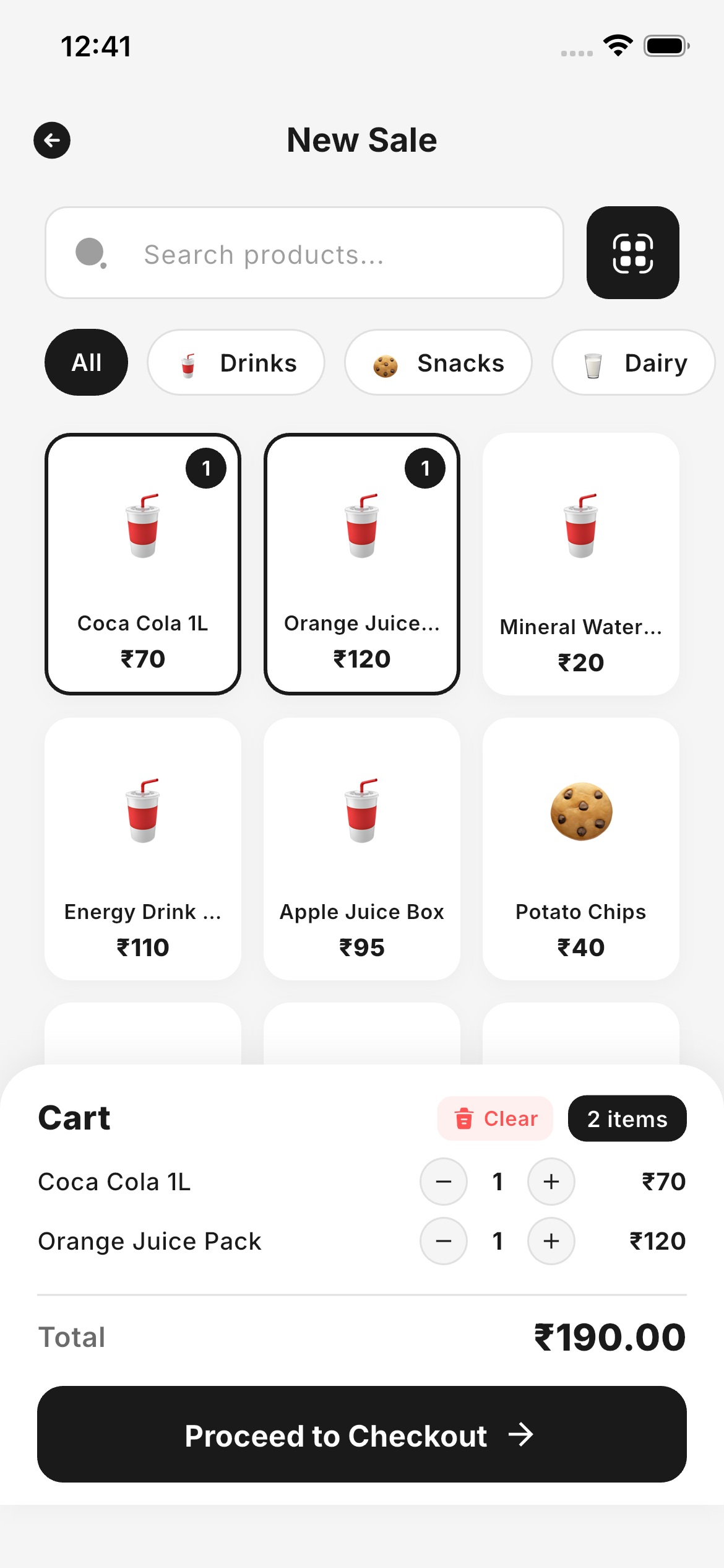 Sales screen